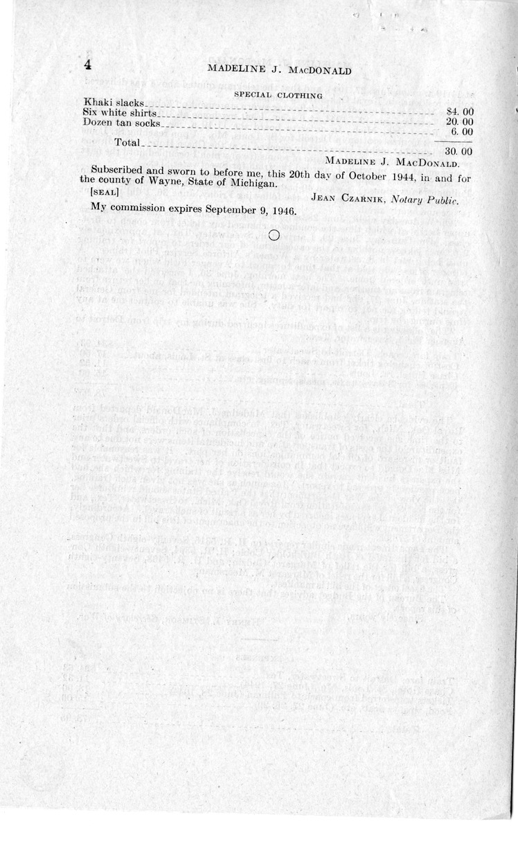 Memorandum from Frederick Bailey to M. C. Latta, H.R. 892, for the Relief of Madeline J. MacDonald, with Attachments