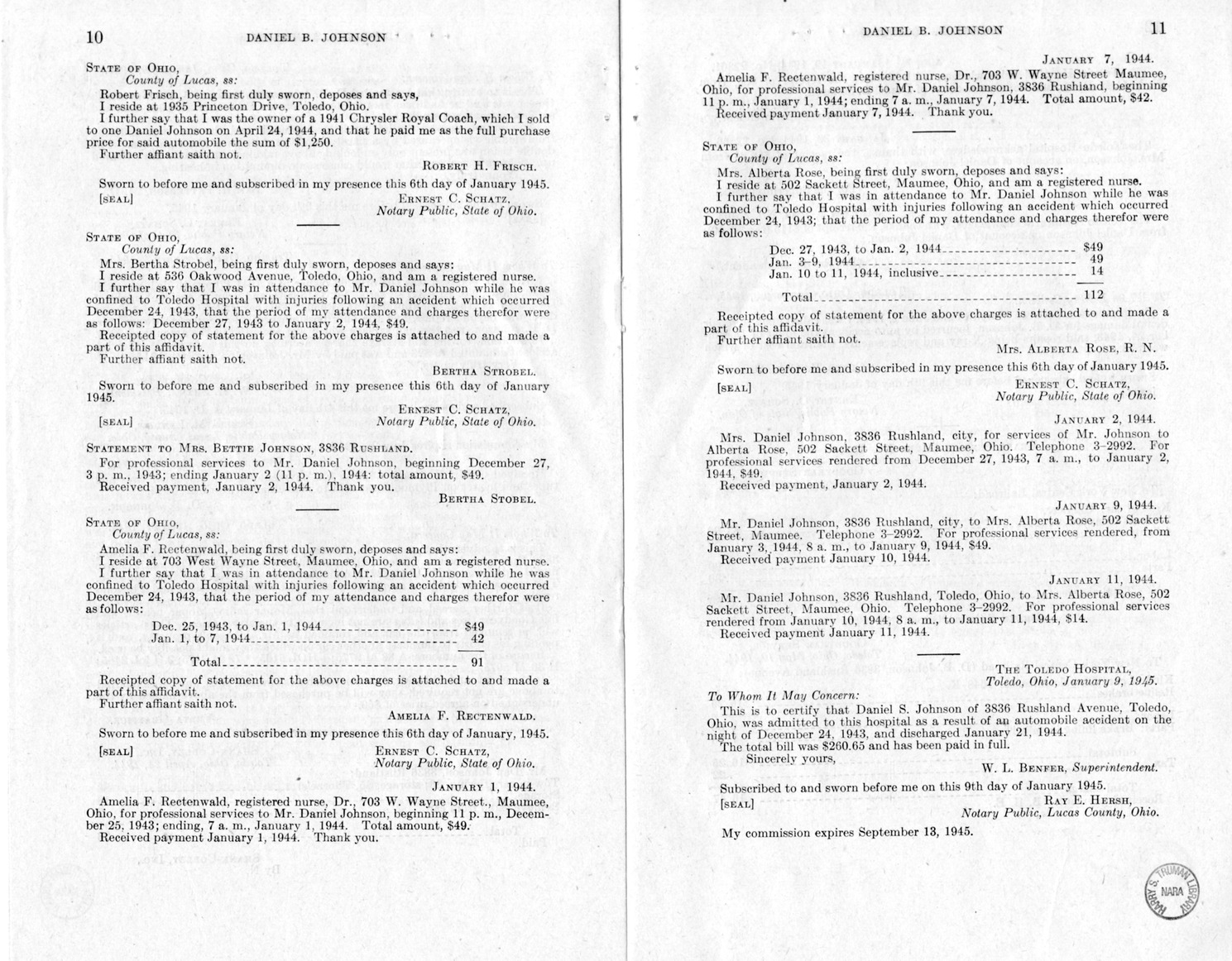 Memorandum from Frederick J. Bailey to M. C. Latta, H.R. 1038, For the Relief of Daniel B. Johnson, with Attachments