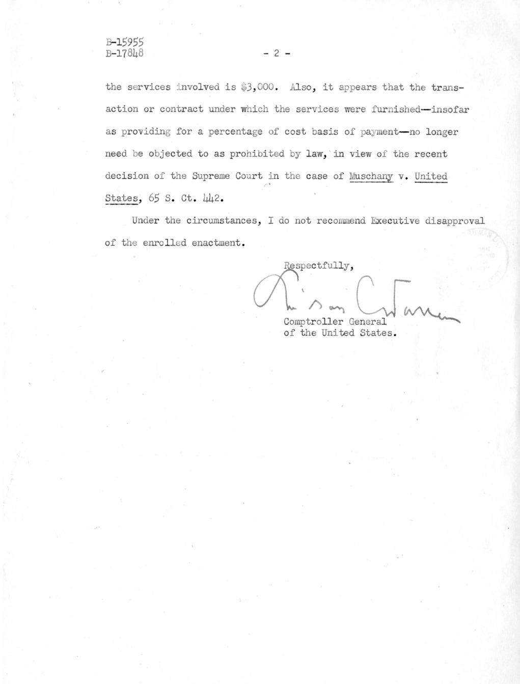 Memorandum from Harold D. Smith to M. C. Latta, H. R. 1055, for the Relief of the Realty Bond and Mortgage Company and Robert W. Keith, with Attachments