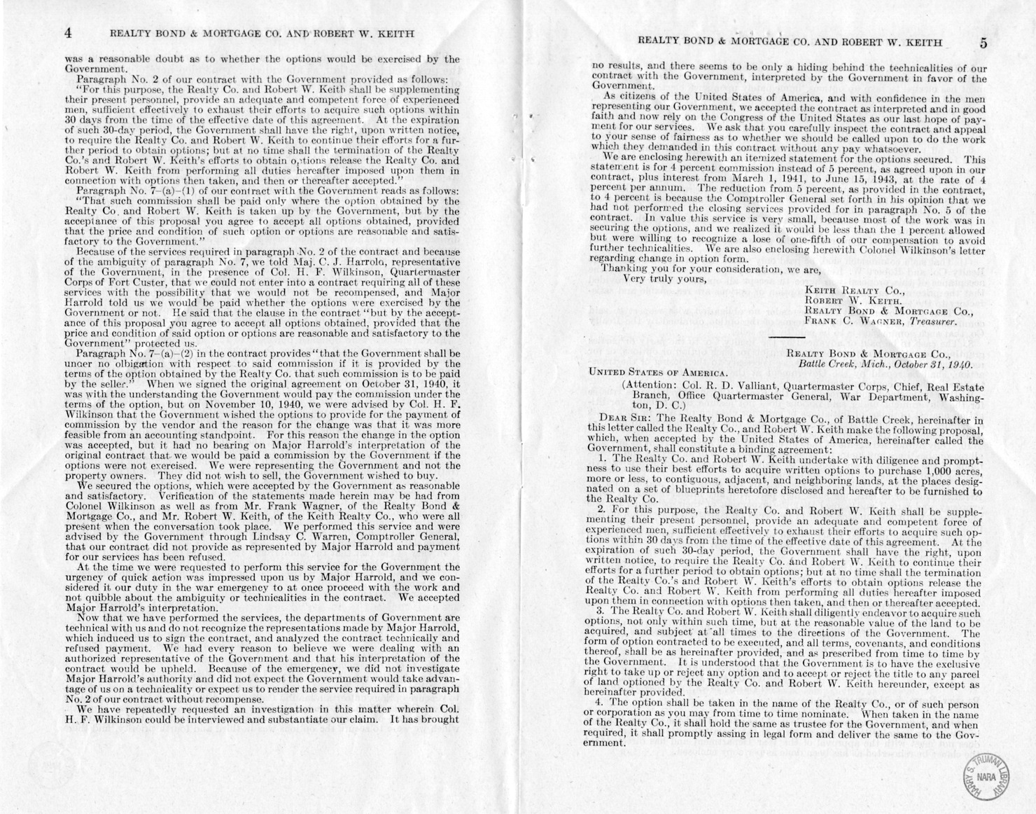 Memorandum from Harold D. Smith to M. C. Latta, H. R. 1055, for the Relief of the Realty Bond and Mortgage Company and Robert W. Keith, with Attachments