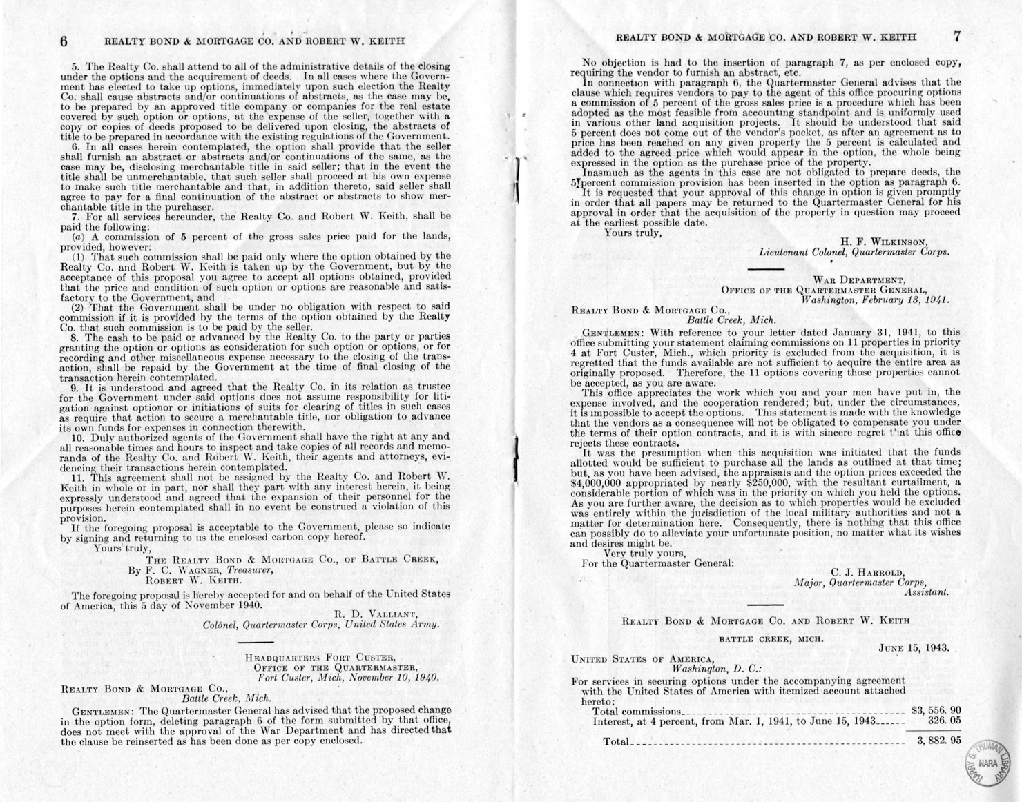 Memorandum from Harold D. Smith to M. C. Latta, H. R. 1055, for the Relief of the Realty Bond and Mortgage Company and Robert W. Keith, with Attachments