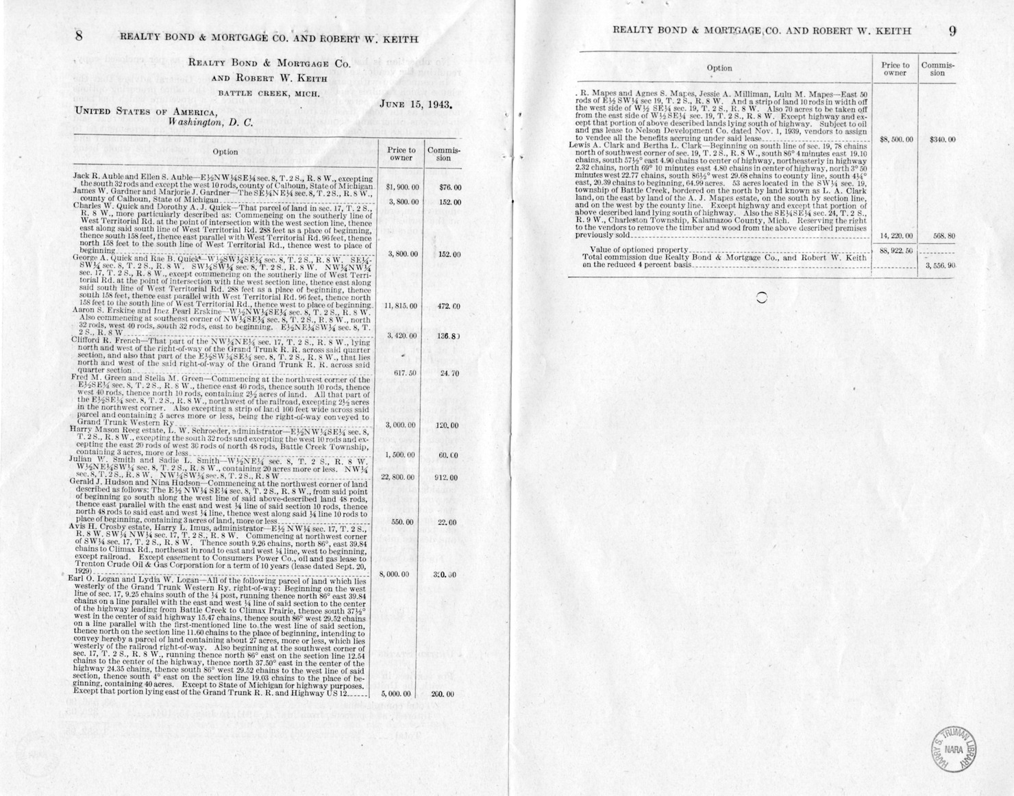 Memorandum from Harold D. Smith to M. C. Latta, H. R. 1055, for the Relief of the Realty Bond and Mortgage Company and Robert W. Keith, with Attachments