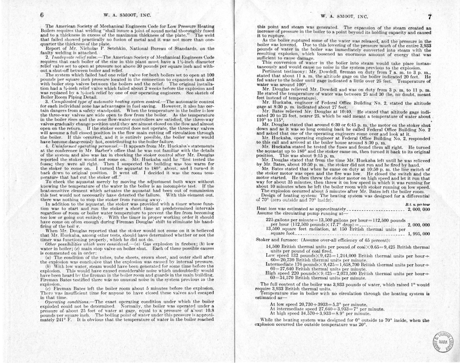 Memorandum from Frederick J. Bailey to M. C. Latta, H.R. 1058, For the Relief of W.A. Smoot, Incorporated, with Attachments