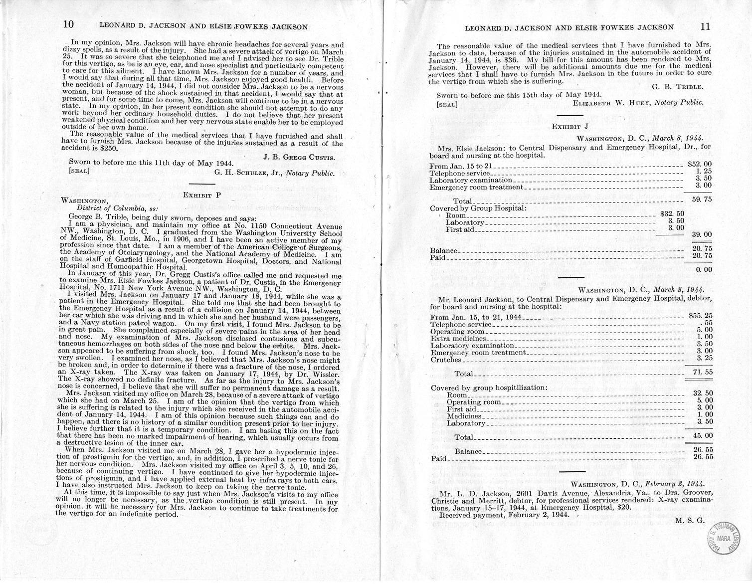 Memorandum from Frederick J. Bailey to M. C. Latta, H.R. 1059, For the Relief of Leonard D. Jackson and Elsie Fowkes Jackson, with Attachments