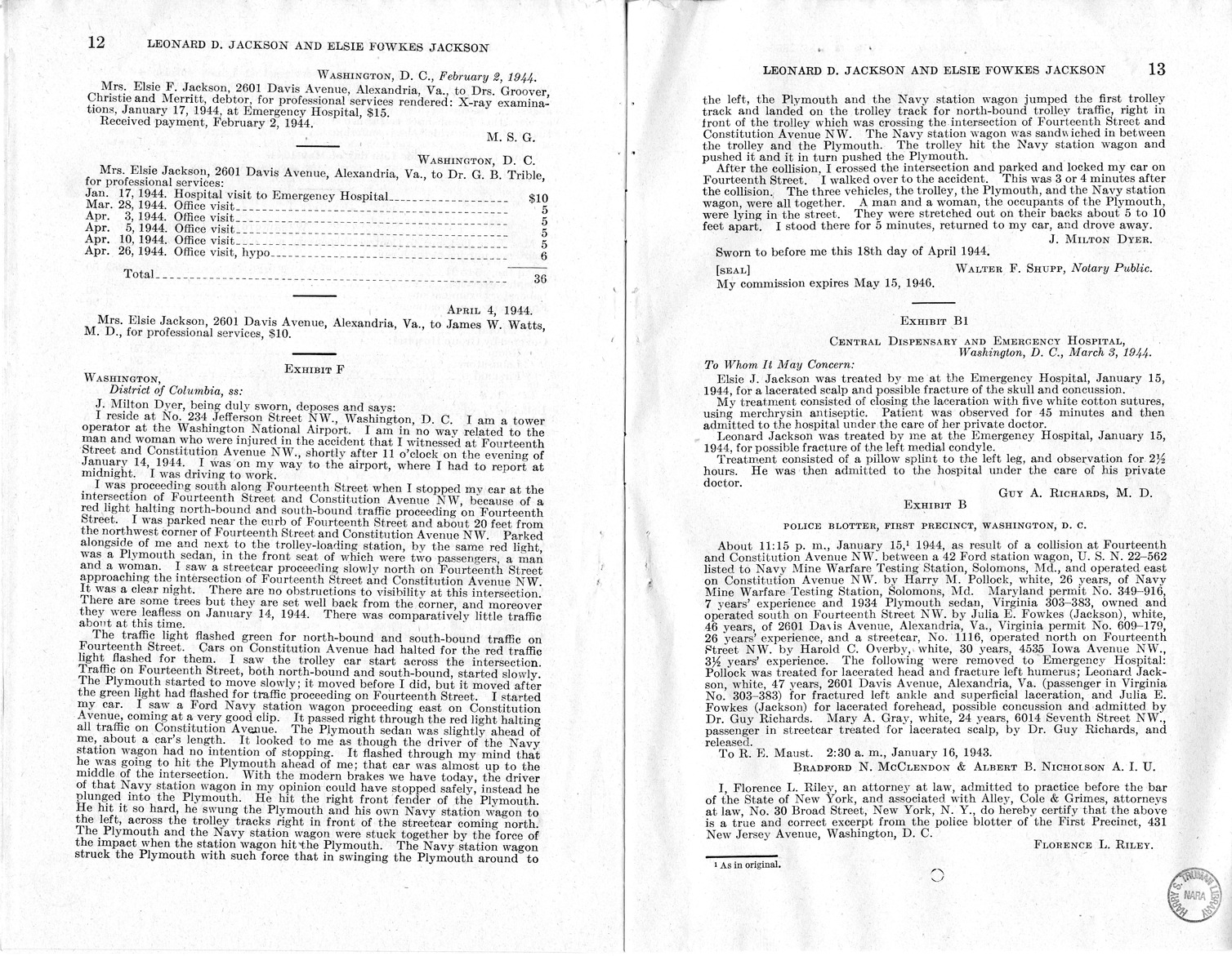 Memorandum from Frederick J. Bailey to M. C. Latta, H.R. 1059, For the Relief of Leonard D. Jackson and Elsie Fowkes Jackson, with Attachments