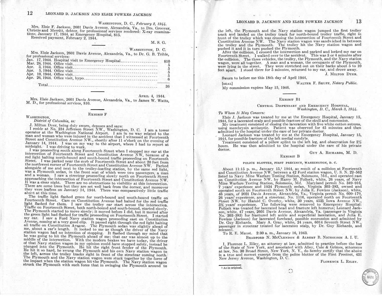 Memorandum from Frederick J. Bailey to M. C. Latta, H.R. 1059, For the Relief of Leonard D. Jackson and Elsie Fowkes Jackson, with Attachments