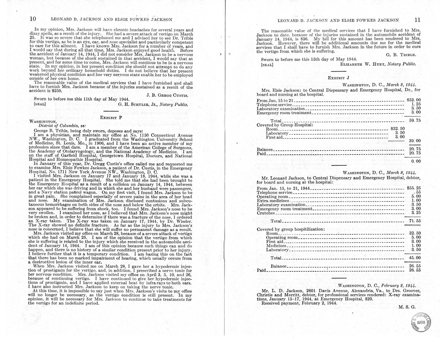 Memorandum from Frederick J. Bailey to M. C. Latta, H.R. 1059, For the Relief of Leonard D. Jackson and Elsie Fowkes Jackson, with Attachments