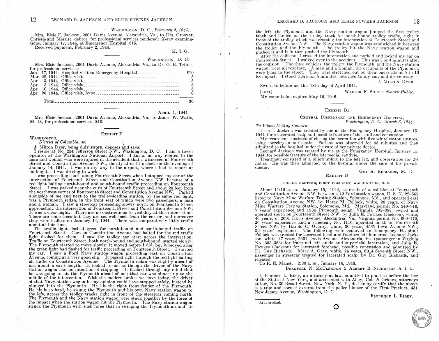 Memorandum from Frederick J. Bailey to M. C. Latta, H.R. 1059, For the Relief of Leonard D. Jackson and Elsie Fowkes Jackson, with Attachments