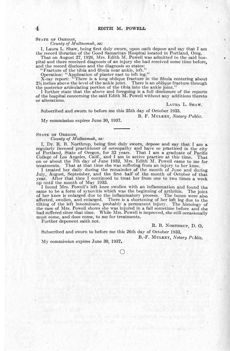 Memorandum from Harold D. Smith to M. C. Latta, H.R. 1453, For the Relief of Edith M. Powell, with Attachments