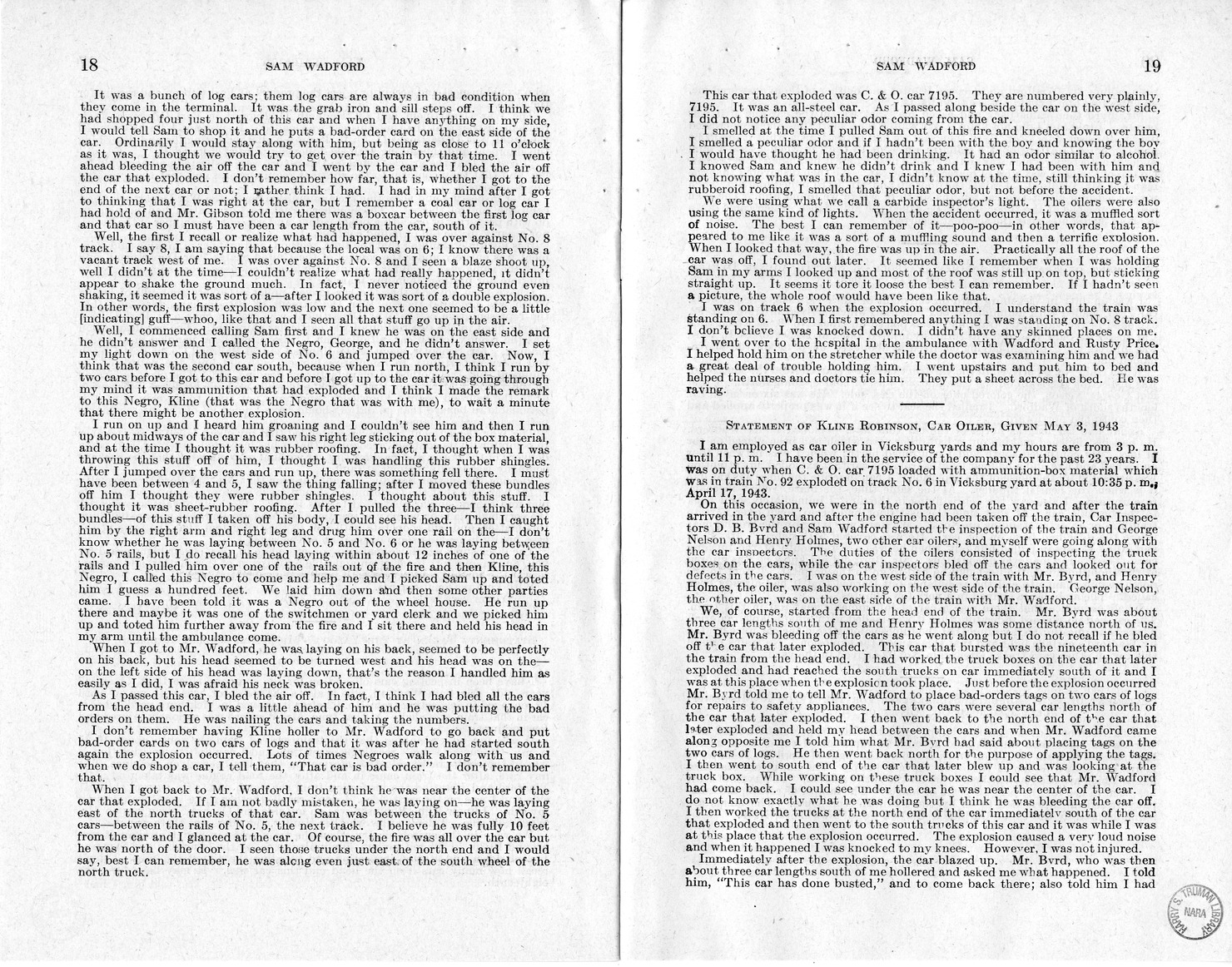 Memorandum from Frederick J. Bailey to M. C. Latta, H.R. 1482, For the Relief of the Legal Guardian of Samuel Wadford, with Attachments