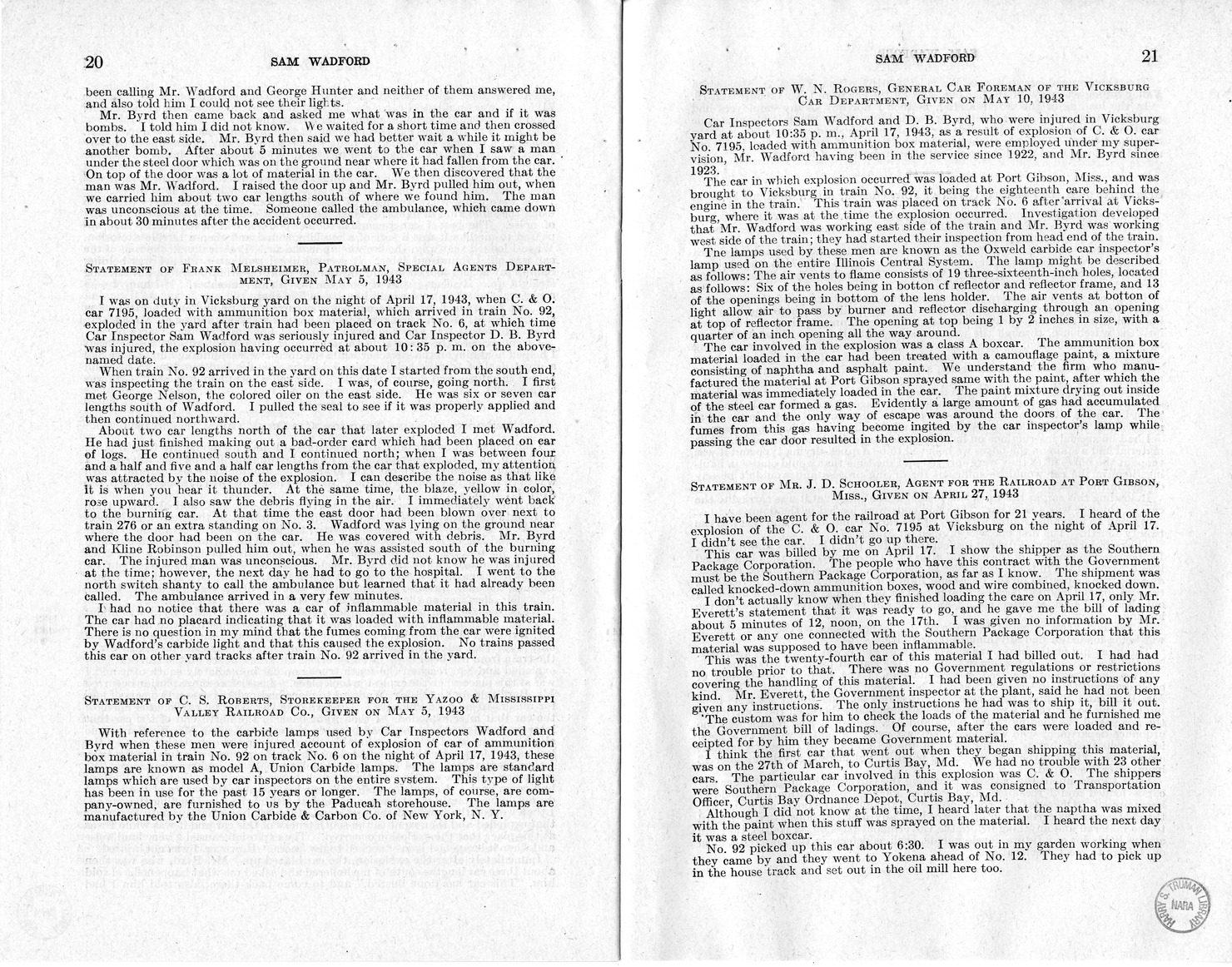 Memorandum from Frederick J. Bailey to M. C. Latta, H.R. 1482, For the Relief of the Legal Guardian of Samuel Wadford, with Attachments