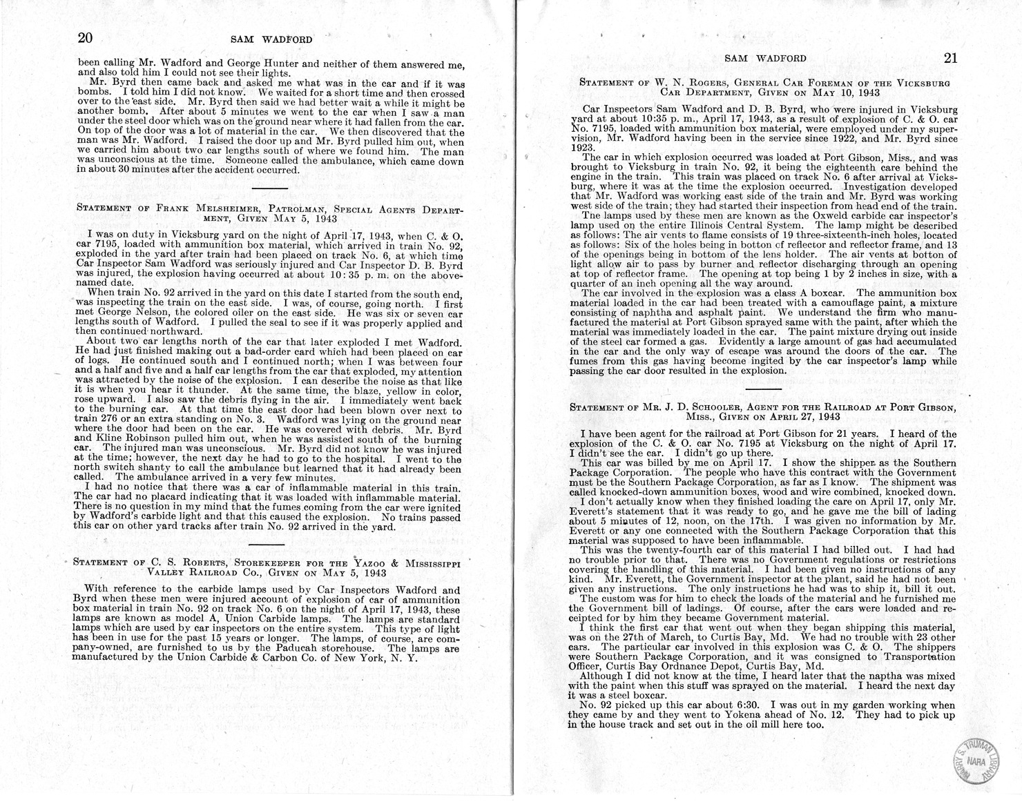 Memorandum from Frederick J. Bailey to M. C. Latta, H.R. 1482, For the Relief of the Legal Guardian of Samuel Wadford, with Attachments