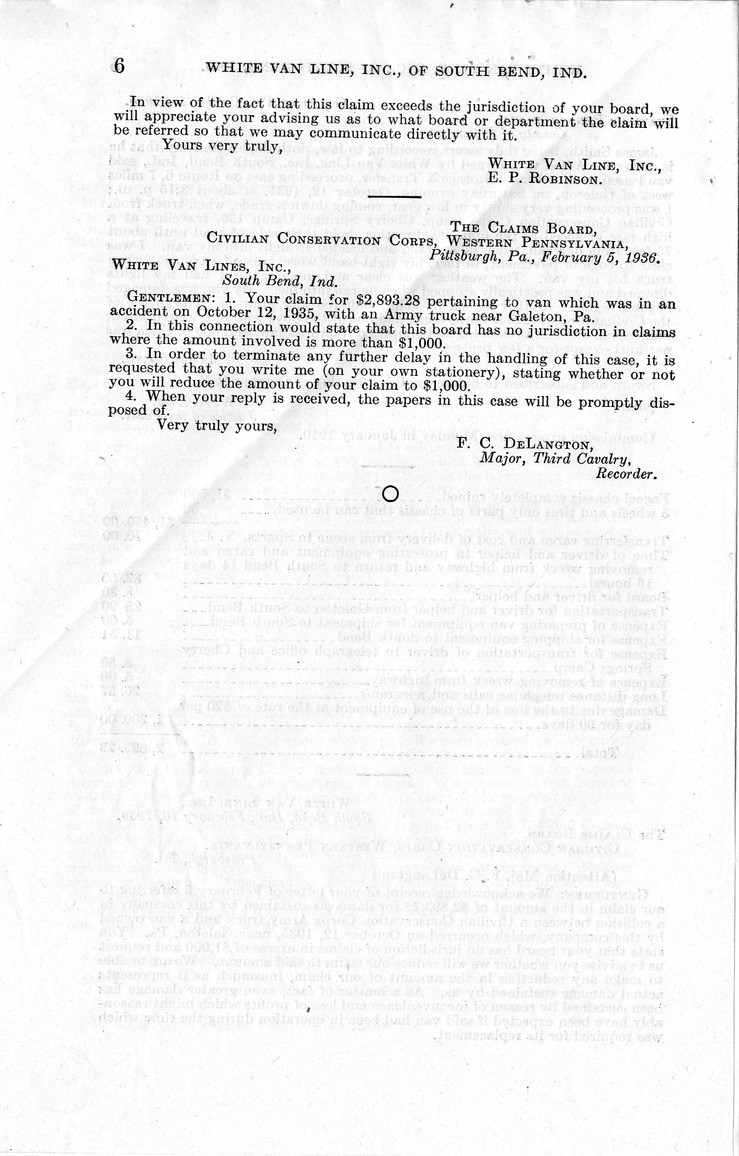 Memorandum from Frederick J. Bailey to M. C. Latta, H. R. 1792, for the Relief of the White Van Line, Incorporated, with Attachments