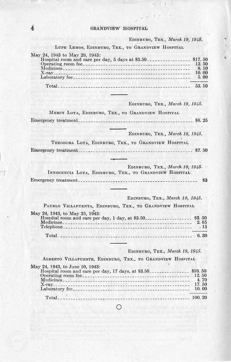 Memorandum from Frederick J. Bailey to M. C. Latta, H.R. 1891, For the Relief of the Grandview Hospital, with Attachments