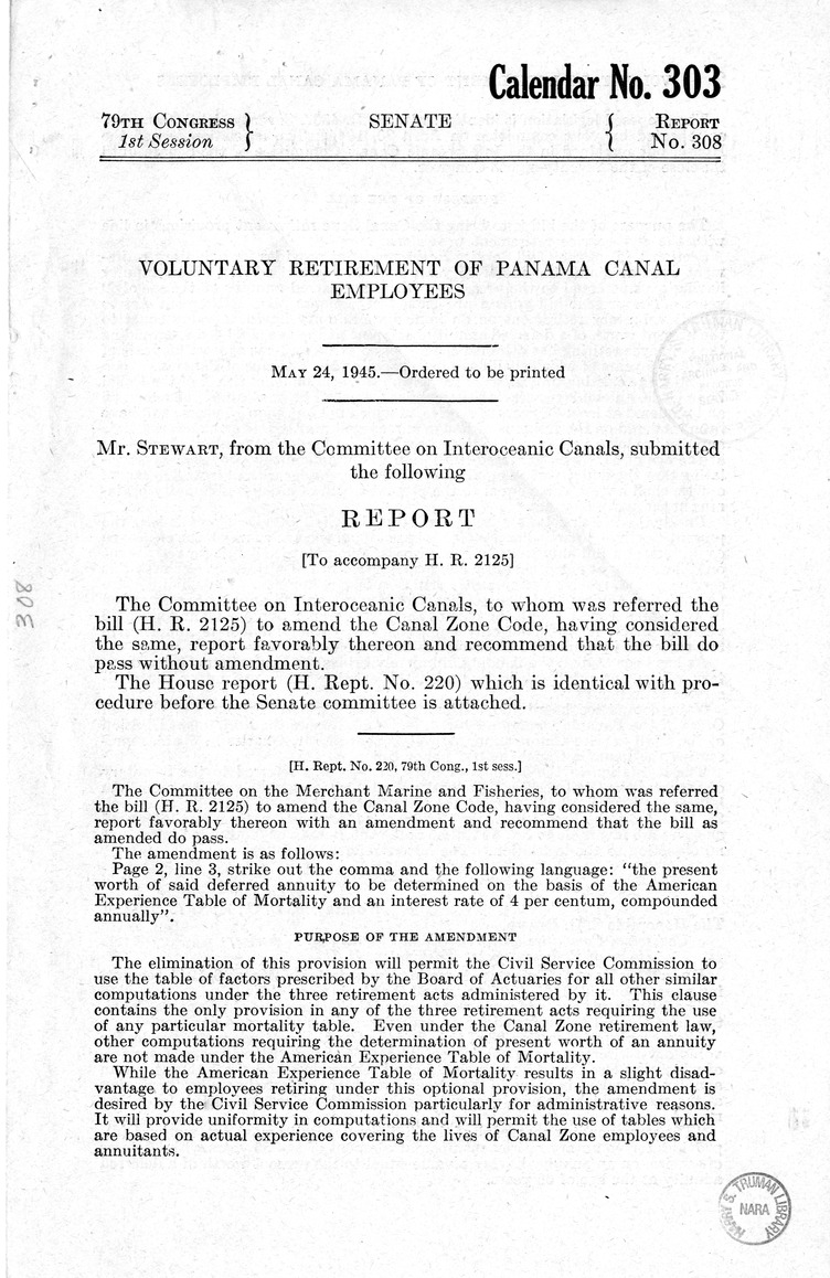 Memorandum from Harold D. Smith to M. C. Latta, H.R. 2125, To Amend the Canal Zone Code, with Attachments