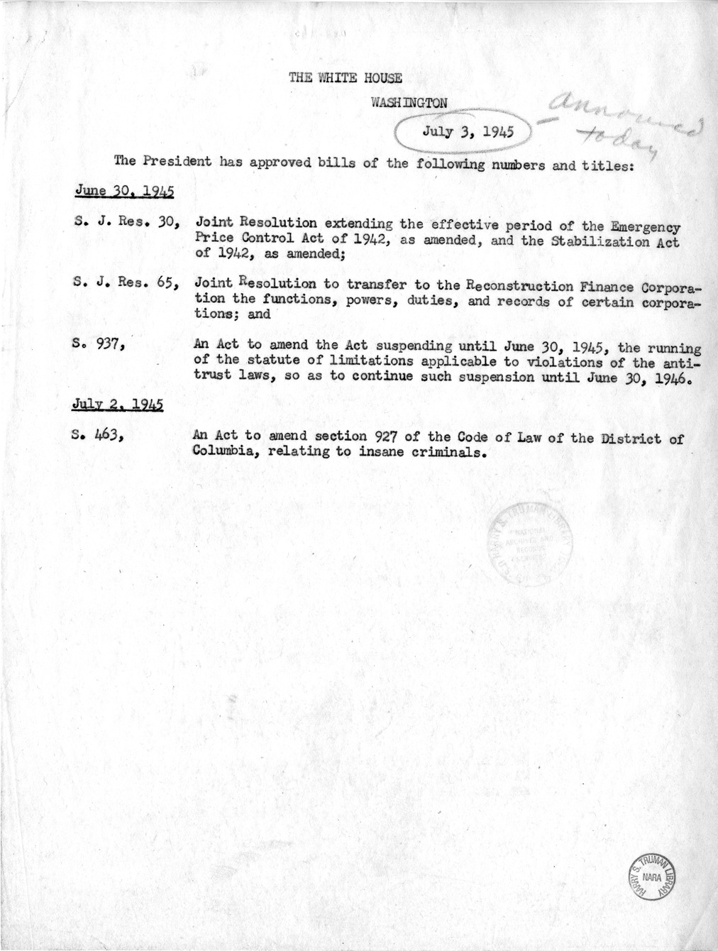 Memorandum for the File