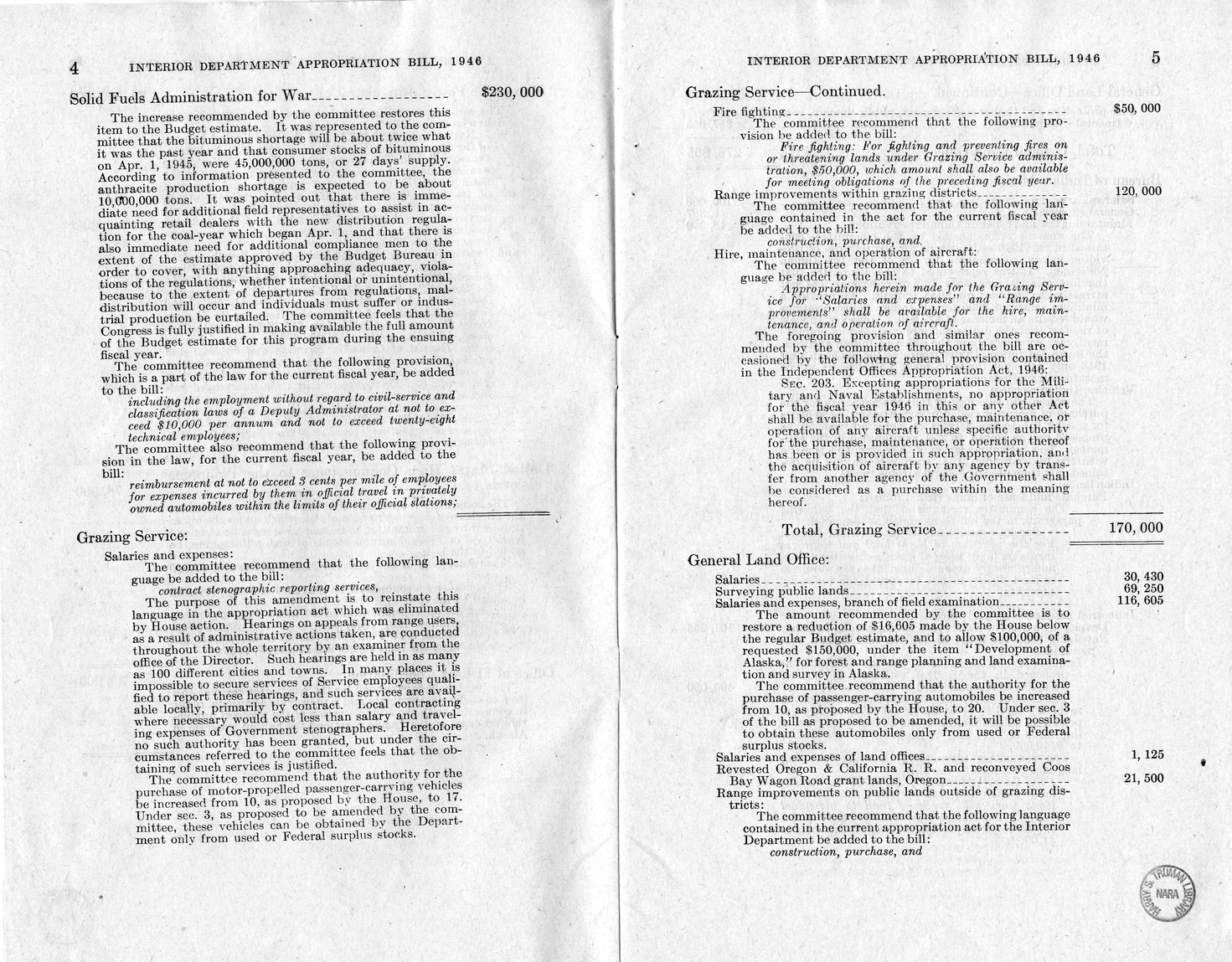 Memorandum from Harold D. Smith to M. C. Latta, H.R. 3024, Making Appropriations for the Department of the Interior for the Fiscal Year Ending June 30, 1946, with Attachments