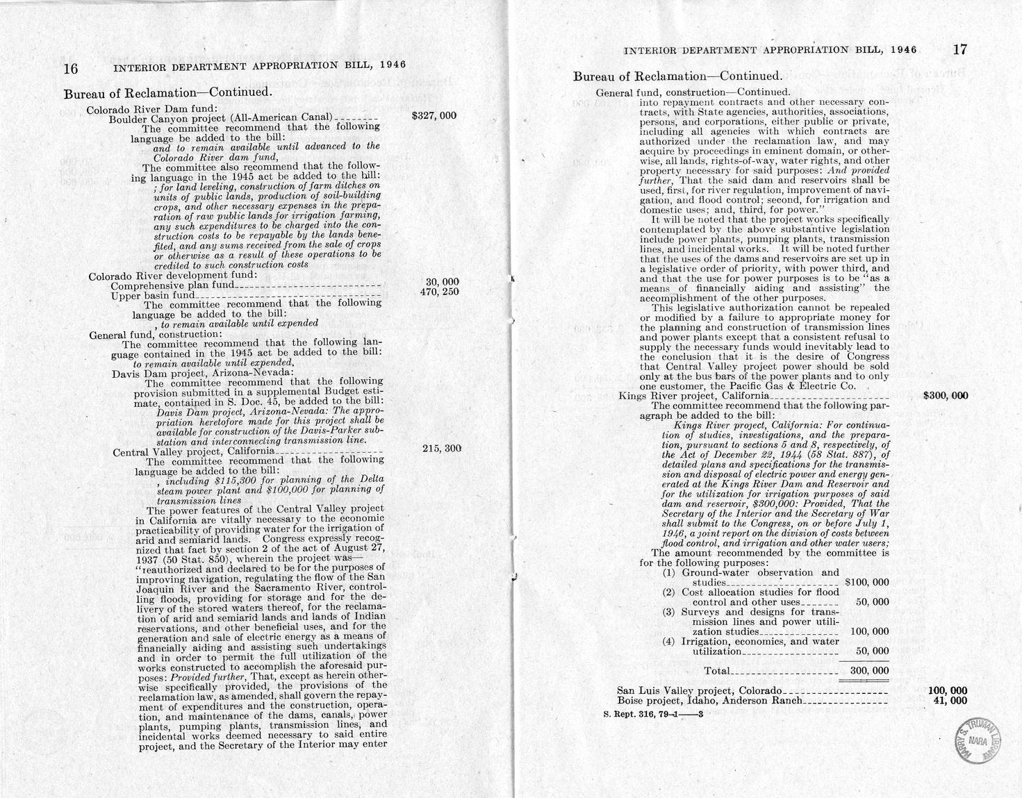 Memorandum from Harold D. Smith to M. C. Latta, H.R. 3024, Making Appropriations for the Department of the Interior for the Fiscal Year Ending June 30, 1946, with Attachments