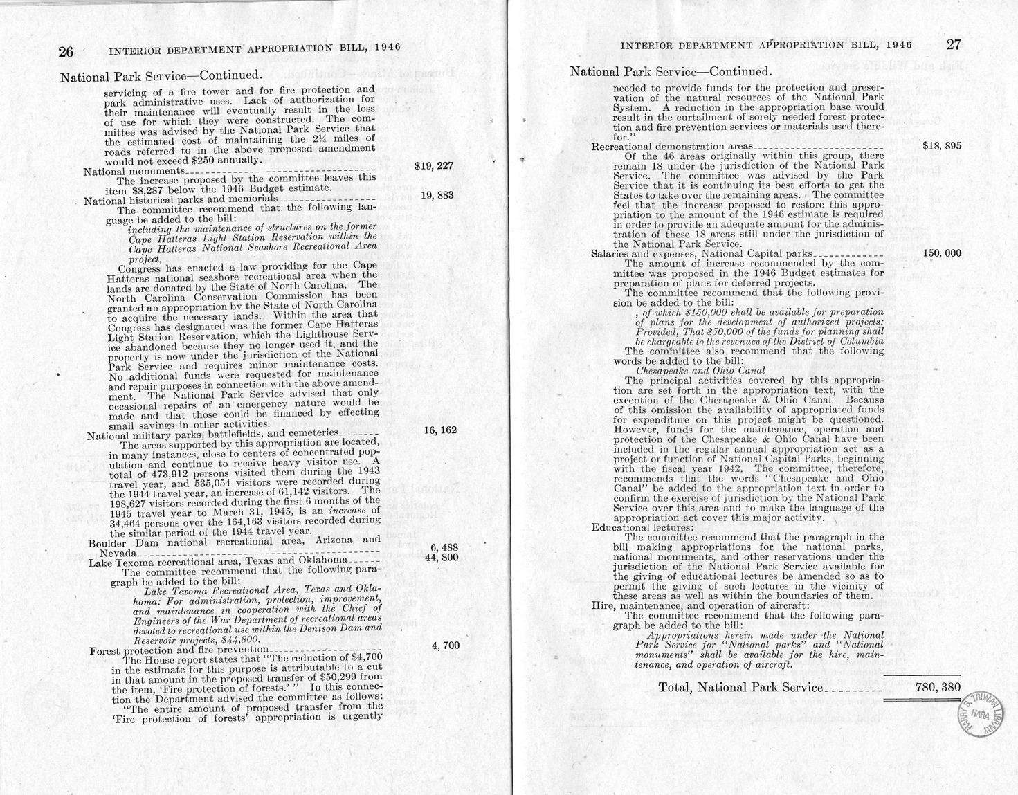 Memorandum from Harold D. Smith to M. C. Latta, H.R. 3024, Making Appropriations for the Department of the Interior for the Fiscal Year Ending June 30, 1946, with Attachments