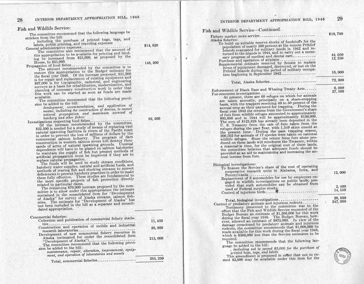 Memorandum from Harold D. Smith to M. C. Latta, H.R. 3024, Making Appropriations for the Department of the Interior for the Fiscal Year Ending June 30, 1946, with Attachments