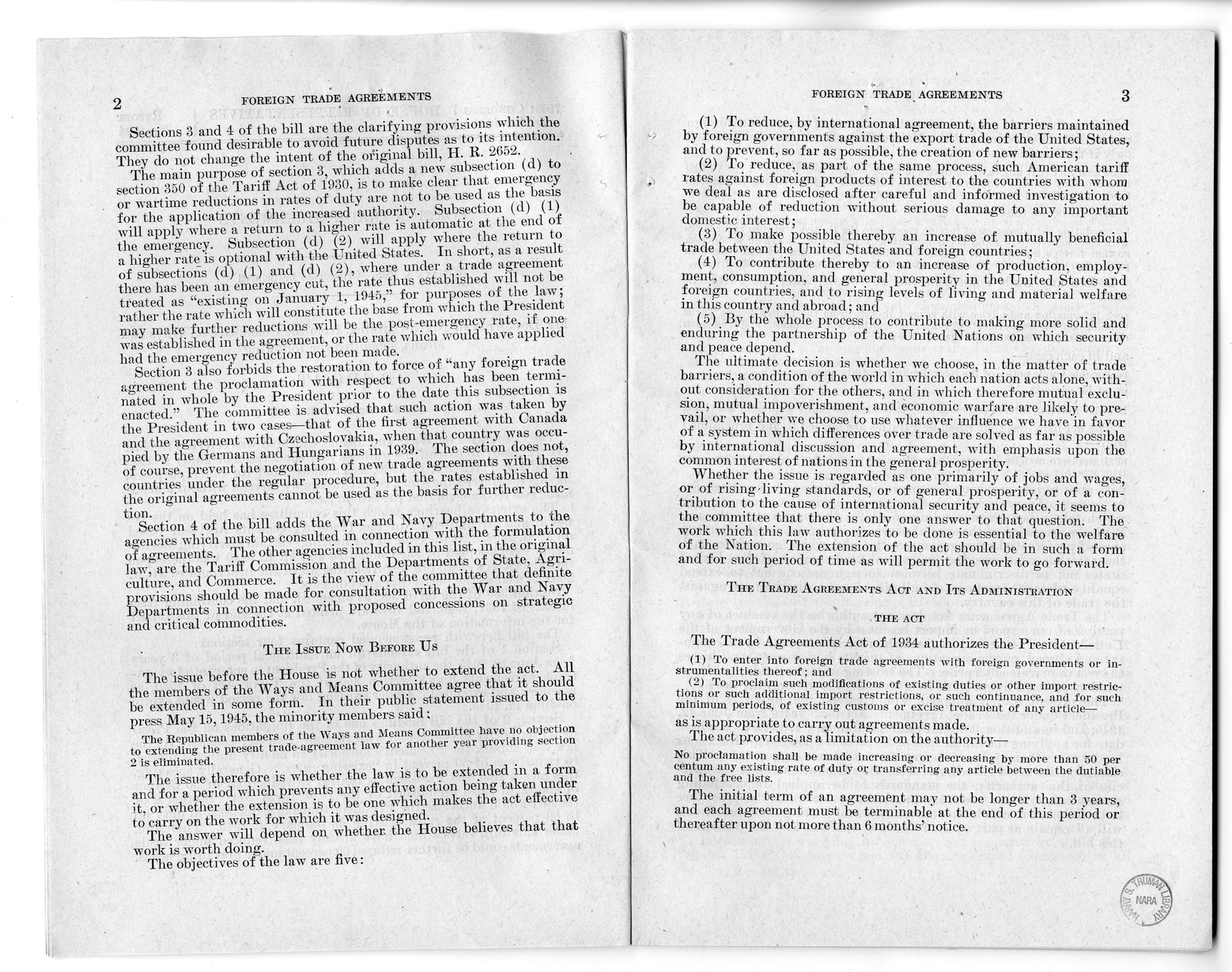 Memorandum from Harold D. Smith to M. C. Latta, H.R. 3240, to Extend the Authority of the President Under Section 350 of the Tariff Act of 1930, with Attachments