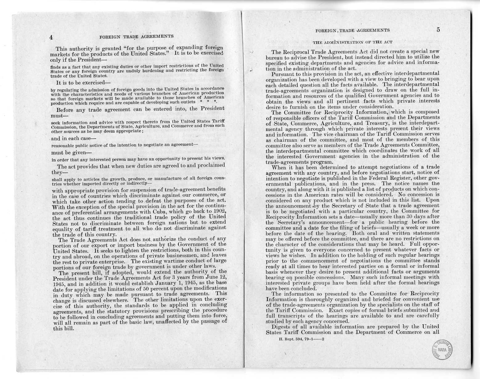 Memorandum from Harold D. Smith to M. C. Latta, H.R. 3240, to Extend the Authority of the President Under Section 350 of the Tariff Act of 1930, with Attachments