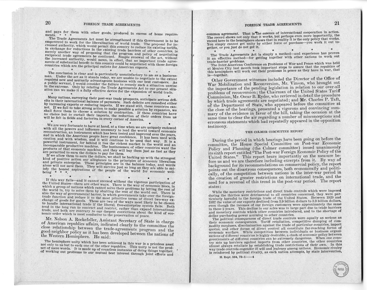 Memorandum from Harold D. Smith to M. C. Latta, H.R. 3240, to Extend the Authority of the President Under Section 350 of the Tariff Act of 1930, with Attachments