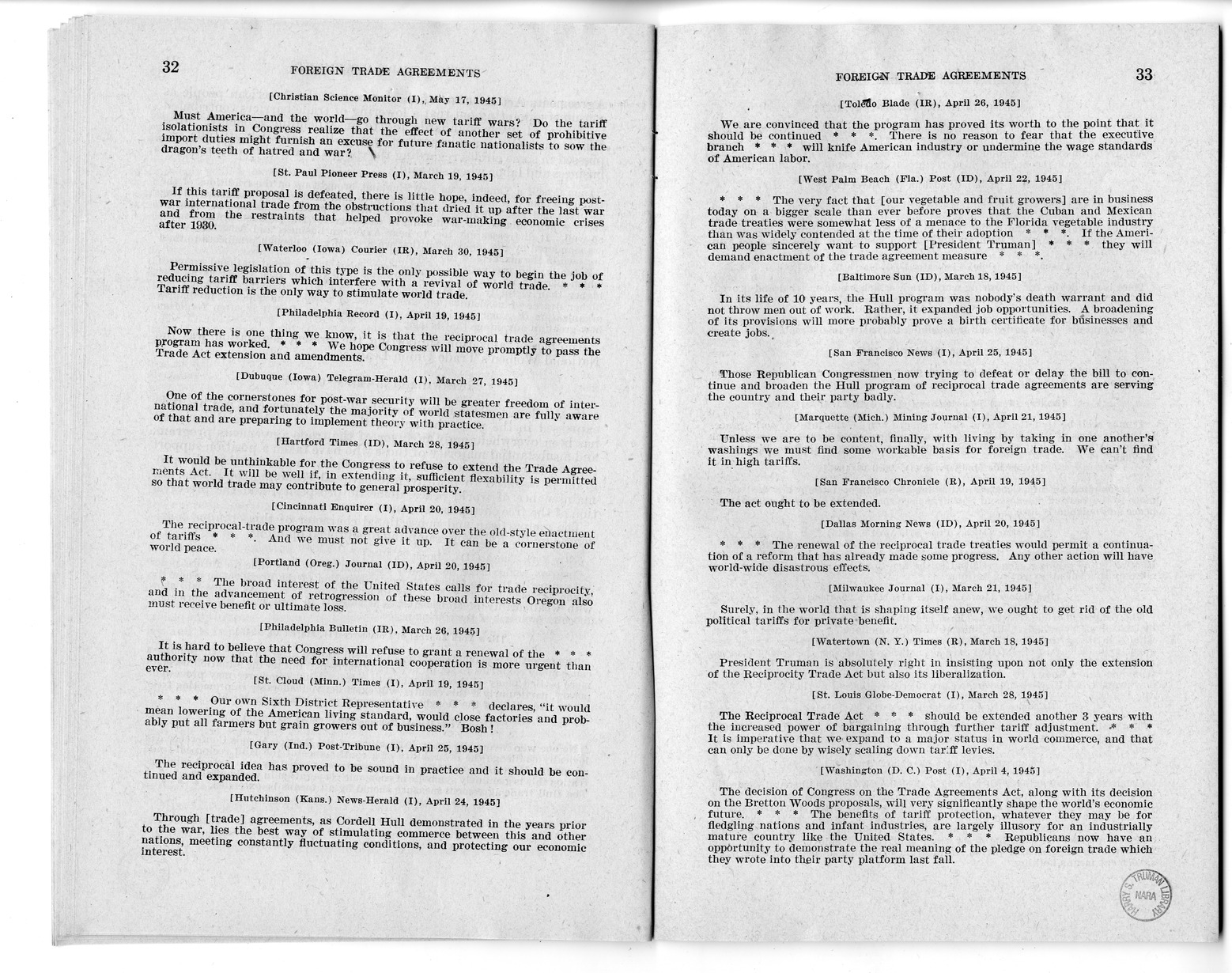 Memorandum from Harold D. Smith to M. C. Latta, H.R. 3240, to Extend the Authority of the President Under Section 350 of the Tariff Act of 1930, with Attachments