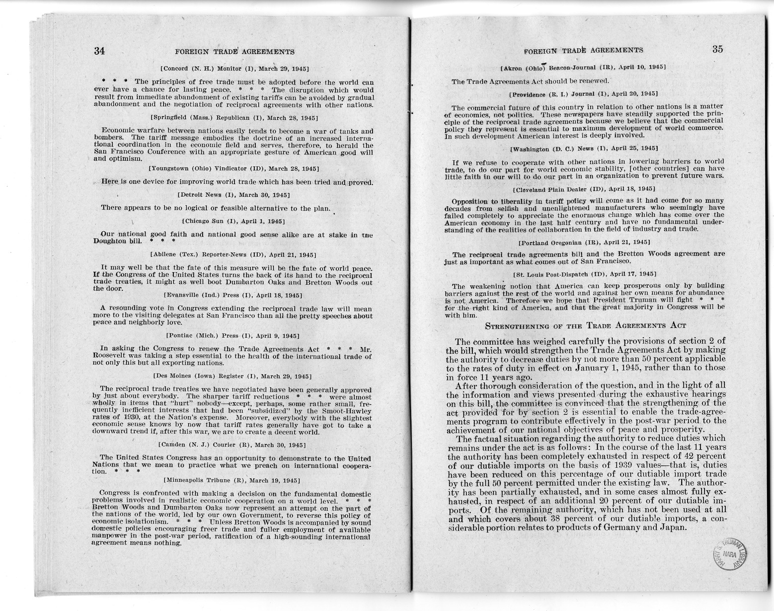 Memorandum from Harold D. Smith to M. C. Latta, H.R. 3240, to Extend the Authority of the President Under Section 350 of the Tariff Act of 1930, with Attachments