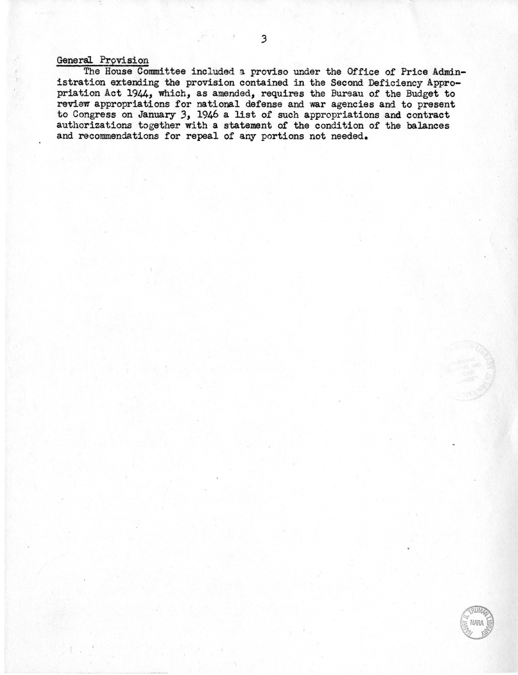 Memorandum from Harold D. Smith to M. C. Latta, H.R. 3579, Making Appropriations to Supply Deficiencies in Certain Appropriations for the Fiscal Year Ending June 30, 1945, and for Prior Fiscal Years, and to Provide Supplemental Appropriations, with Attach