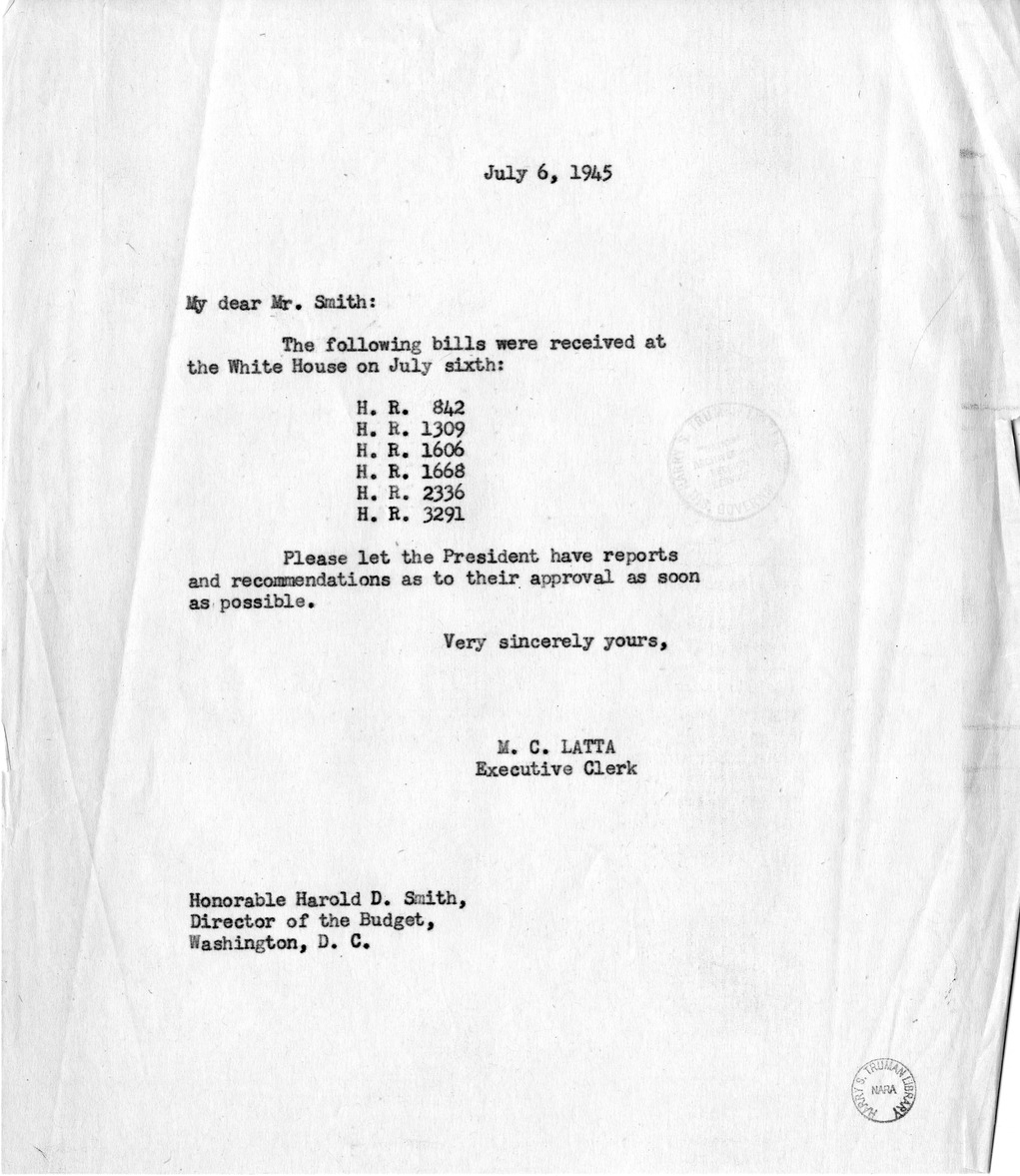 Memorandum from M.C. Latta to Harold D. Smith