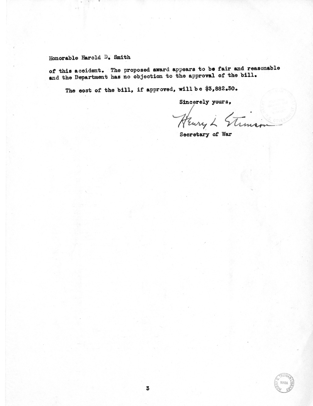 Memorandum from Frederick Bailey to M. C. Latta, H.R. 1007, For the Relief of Mrs. Beatrice Brown Waggoner, with Attachments