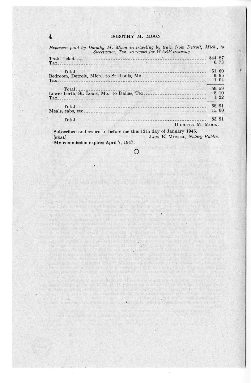 Memorandum from Frederick Bailey to M. C. Latta, H.R. 1601, For the Relief of Dorothy M. Moon, with Attachments