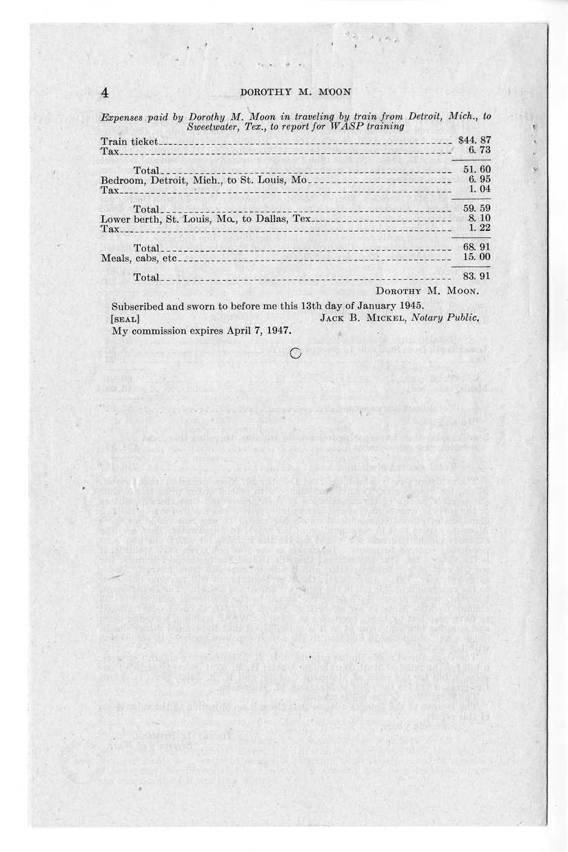 Memorandum from Frederick Bailey to M. C. Latta, H.R. 1601, For the Relief of Dorothy M. Moon, with Attachments