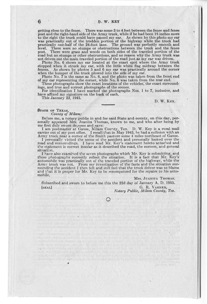 Memorandum from Harold D. Smith to M. C. Latta, H.R. 2060, For the Relief of D. W. Key, with Attachments