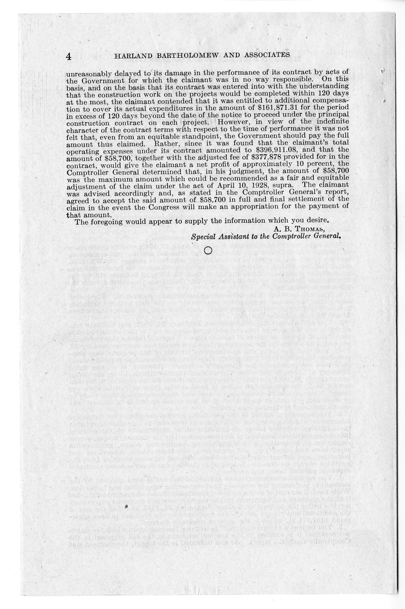 Memorandum from Harold D. Smith to M. C. Latta, H.R. 2515, For the Relief of Harland Bartholomew and Associates, with Attachments