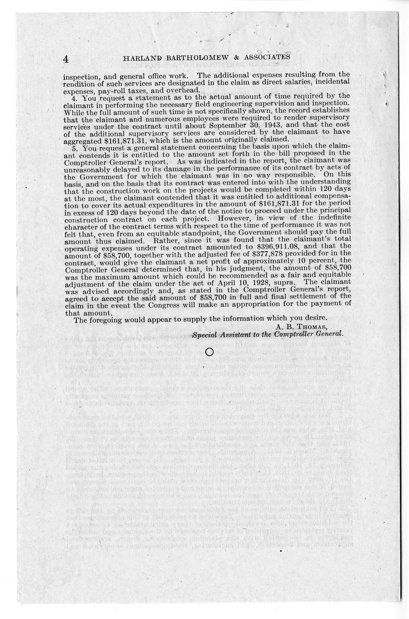 Memorandum from Harold D. Smith to M. C. Latta, H.R. 2515, For the Relief of Harland Bartholomew and Associates, with Attachments