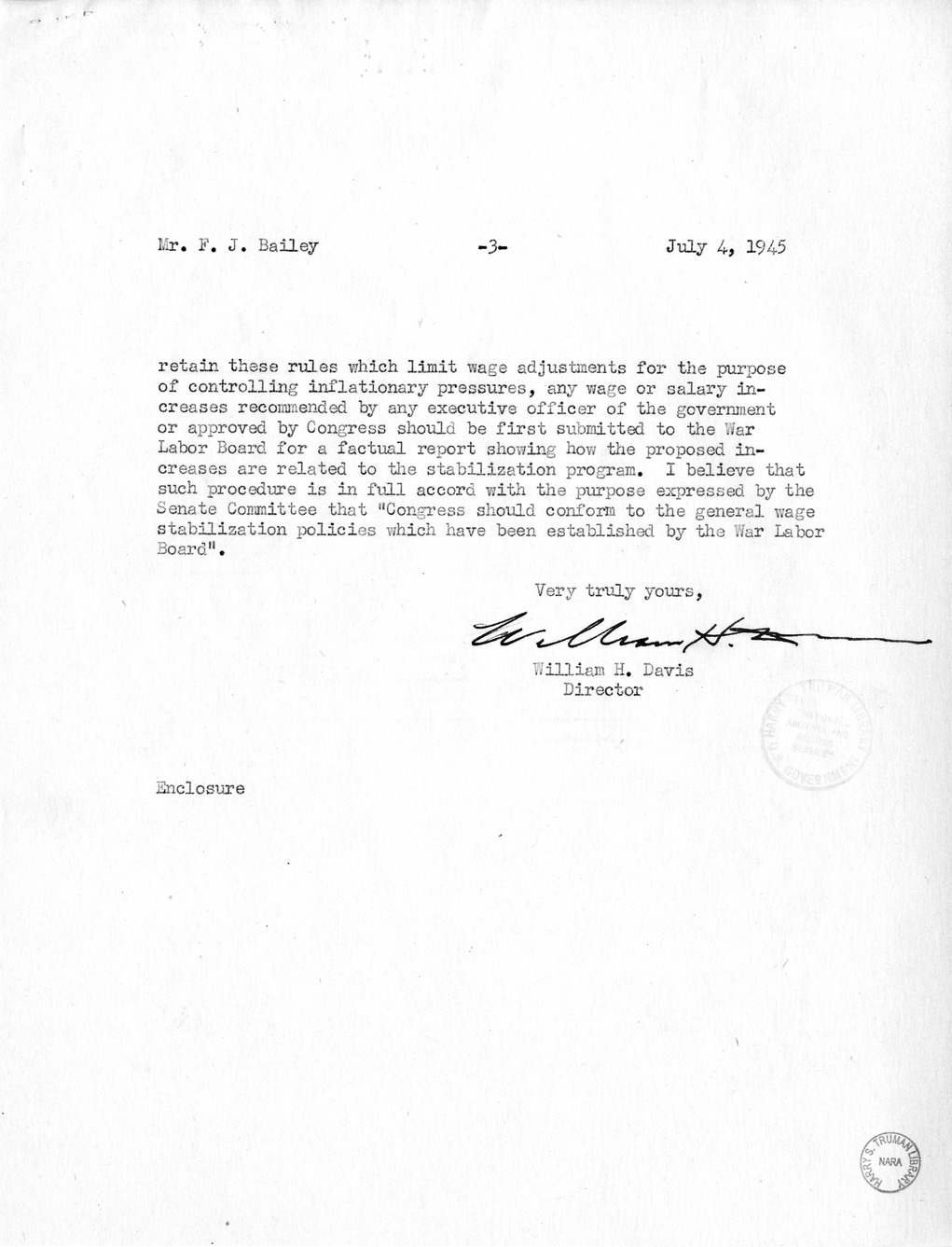 Memorandum from Harold D. Smith to M. C. Latta, H.R. 3035, Postal Service Pay Bill, with Attachments