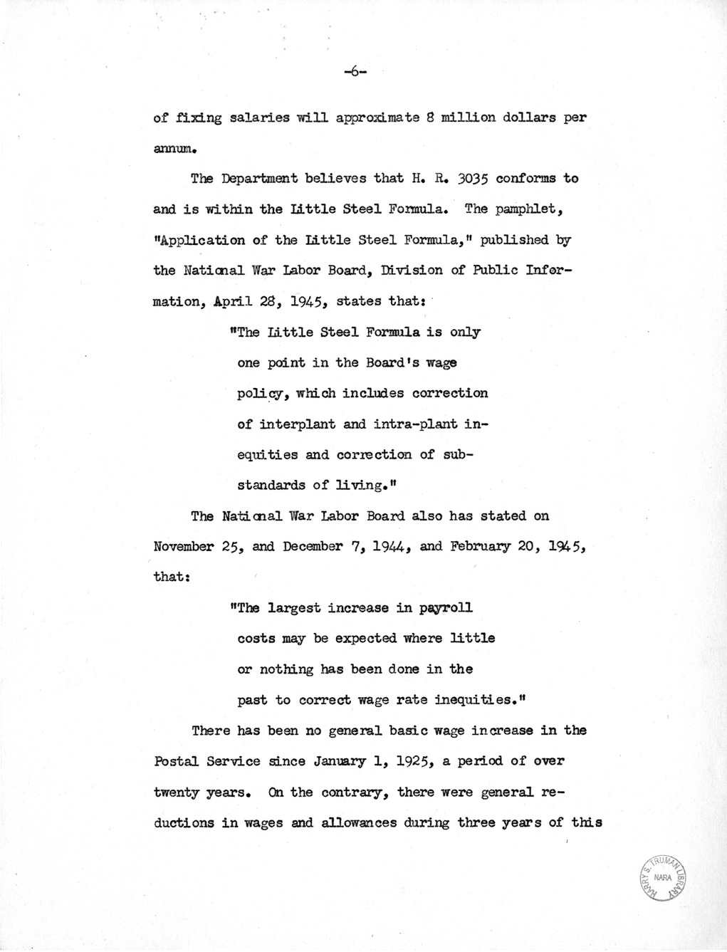 Memorandum from Harold D. Smith to M. C. Latta, H.R. 3035, Postal Service Pay Bill, with Attachments