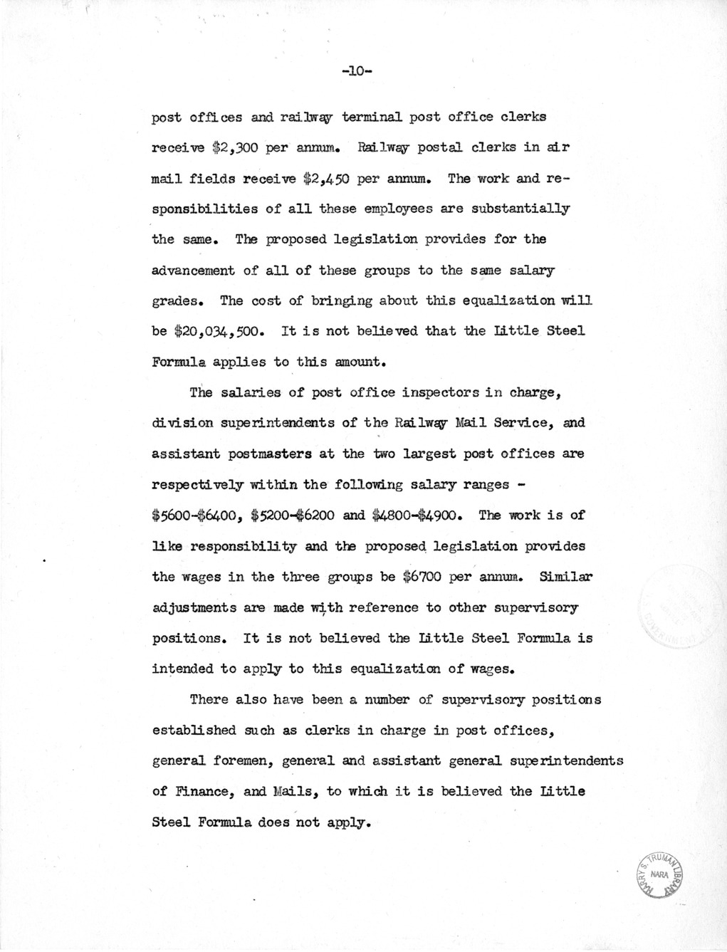 Memorandum from Harold D. Smith to M. C. Latta, H.R. 3035, Postal Service Pay Bill, with Attachments