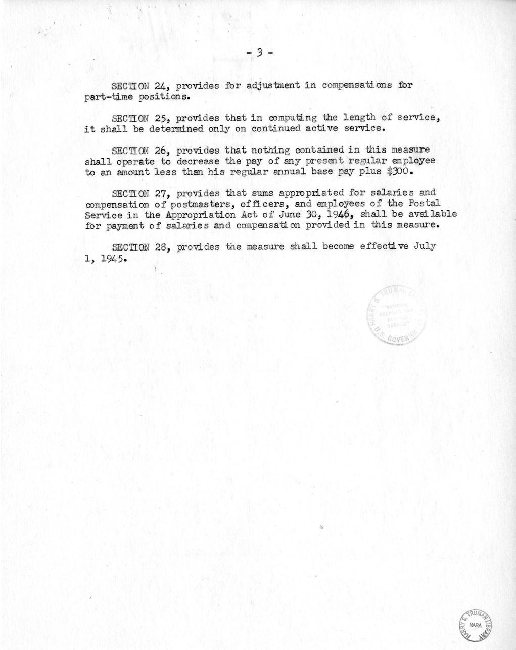 Memorandum from Harold D. Smith to M. C. Latta, H.R. 3035, Postal Service Pay Bill, with Attachments