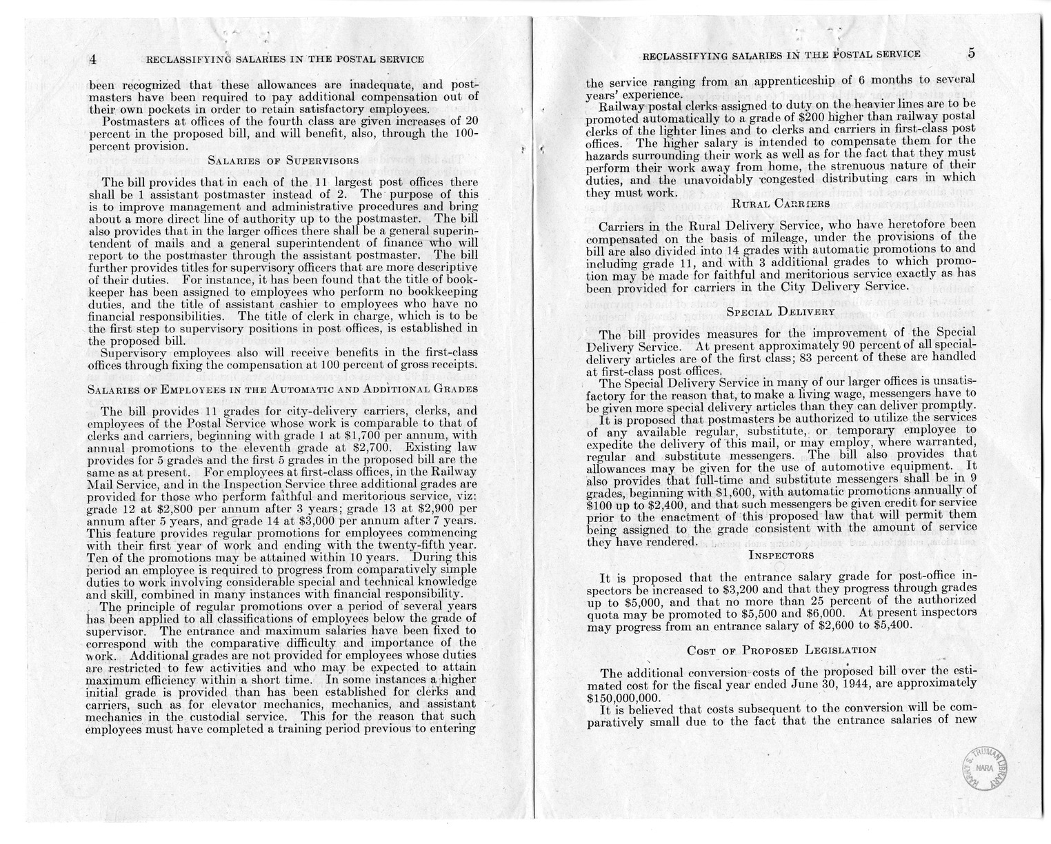 Memorandum from Harold D. Smith to M. C. Latta, H.R. 3035, Postal Service Pay Bill, with Attachments