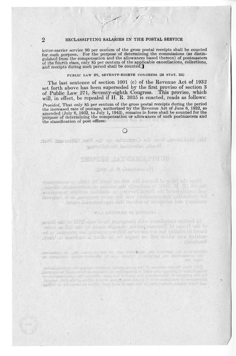 Memorandum from Harold D. Smith to M. C. Latta, H.R. 3035, Postal Service Pay Bill, with Attachments