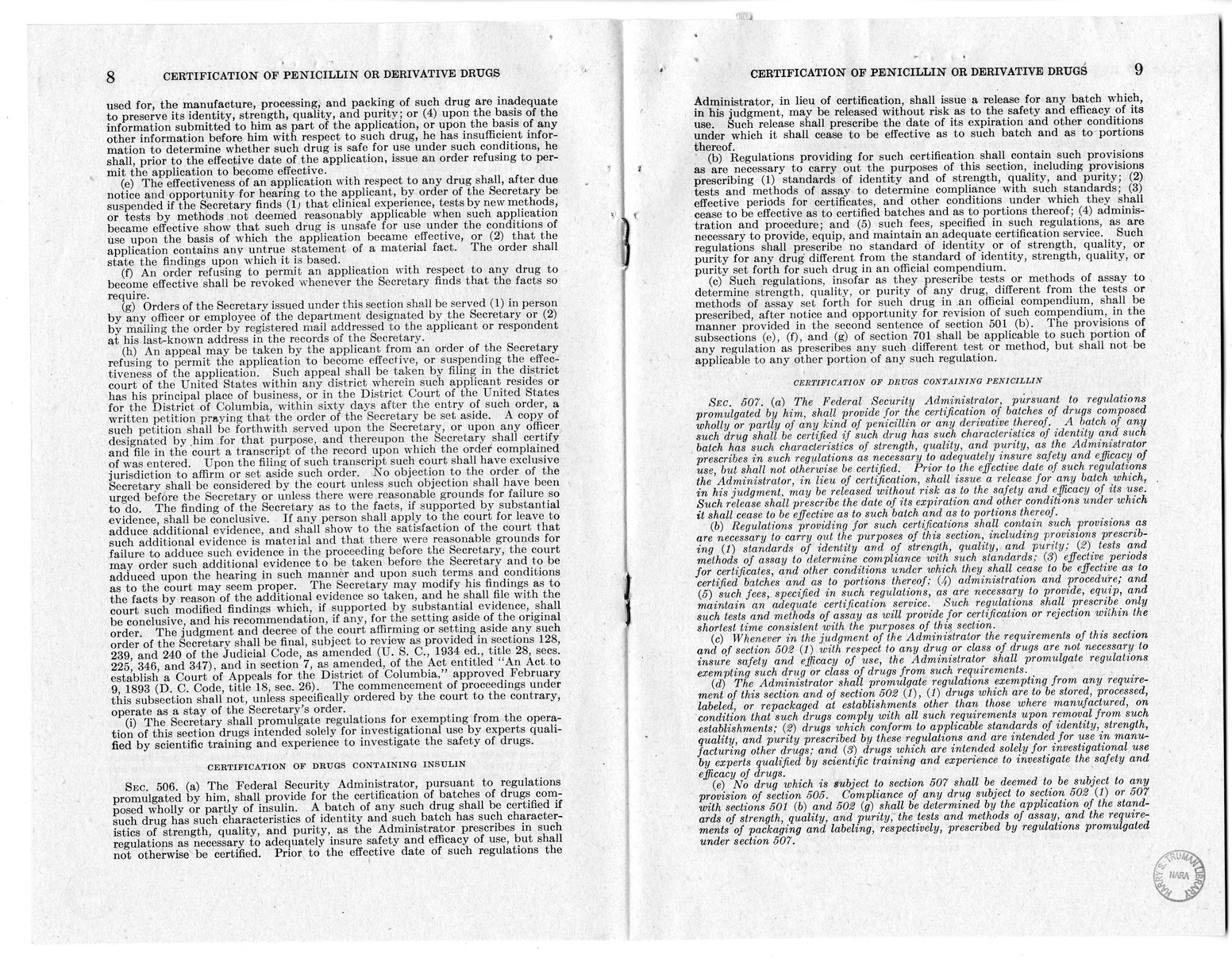 Memorandum from Harold D. Smith to M. C. Latta, H.R. 3266, To Amend the Federal Food, Drug, and Cosmetic Act of June 25, 1938, as Amended, by Providing for the Certification of Batches of Drugs Composed Wholly or Partly of any Kind of Penicillin or any De