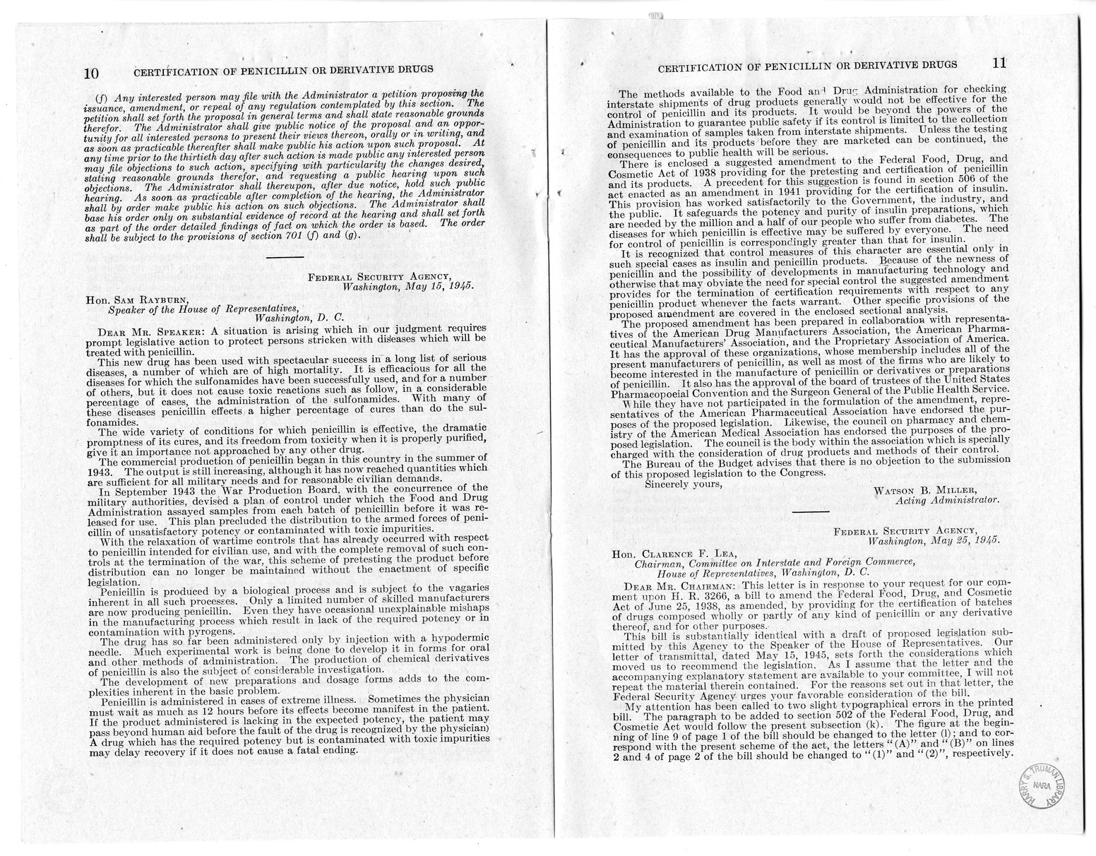 Memorandum from Harold D. Smith to M. C. Latta, H.R. 3266, To Amend the Federal Food, Drug, and Cosmetic Act of June 25, 1938, as Amended, by Providing for the Certification of Batches of Drugs Composed Wholly or Partly of any Kind of Penicillin or any De