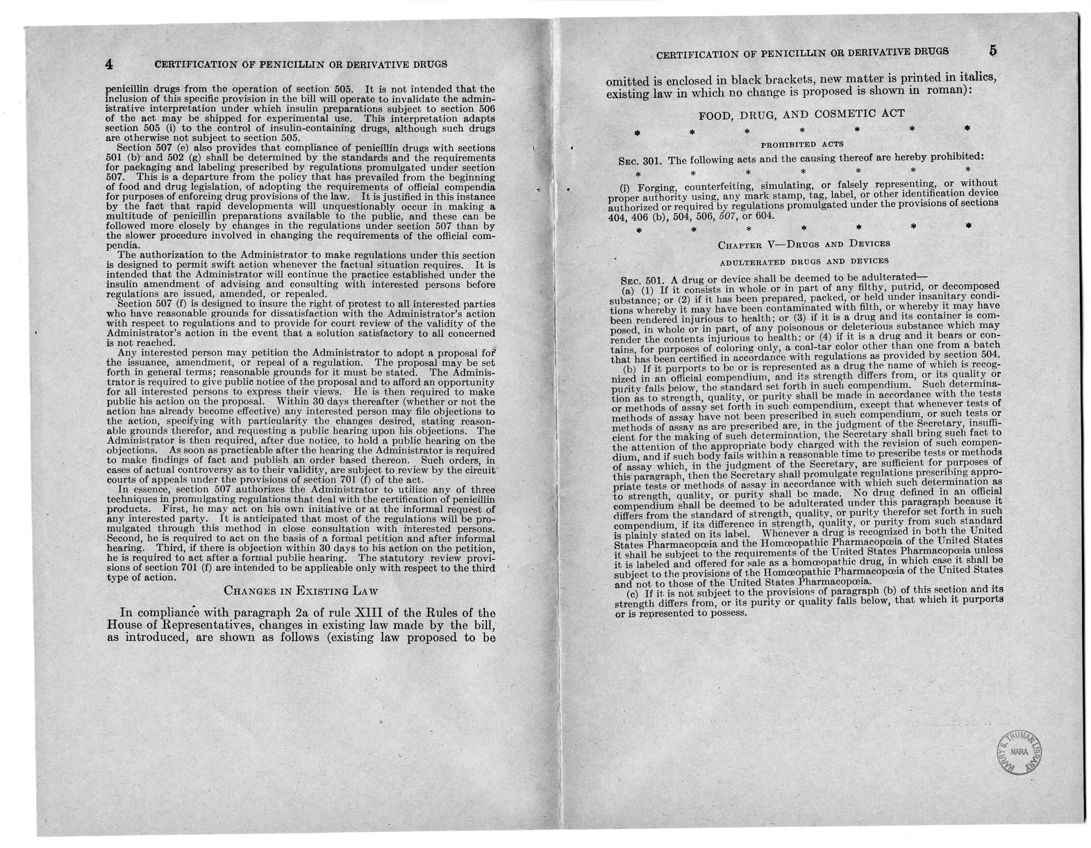 Memorandum from Harold D. Smith to M. C. Latta, H.R. 3266, To Amend the Federal Food, Drug, and Cosmetic Act of June 25, 1938, as Amended, by Providing for the Certification of Batches of Drugs Composed Wholly or Partly of any Kind of Penicillin or any De