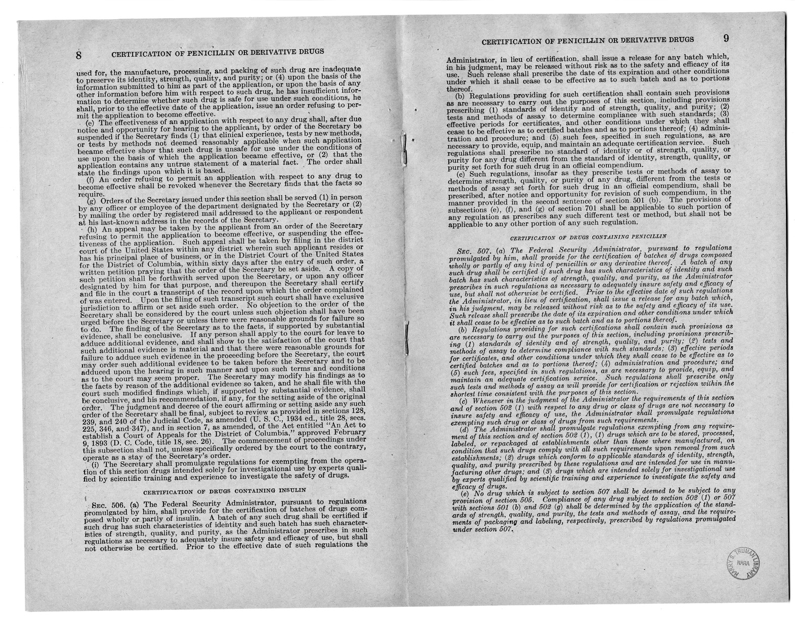 Memorandum from Harold D. Smith to M. C. Latta, H.R. 3266, To Amend the Federal Food, Drug, and Cosmetic Act of June 25, 1938, as Amended, by Providing for the Certification of Batches of Drugs Composed Wholly or Partly of any Kind of Penicillin or any De