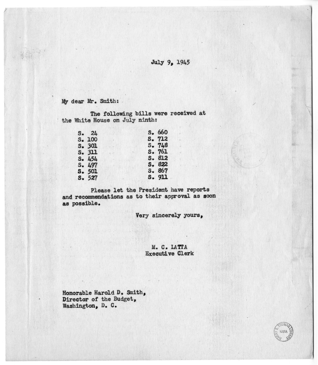 Memorandum from M. C. Latta to Harold D. Smith