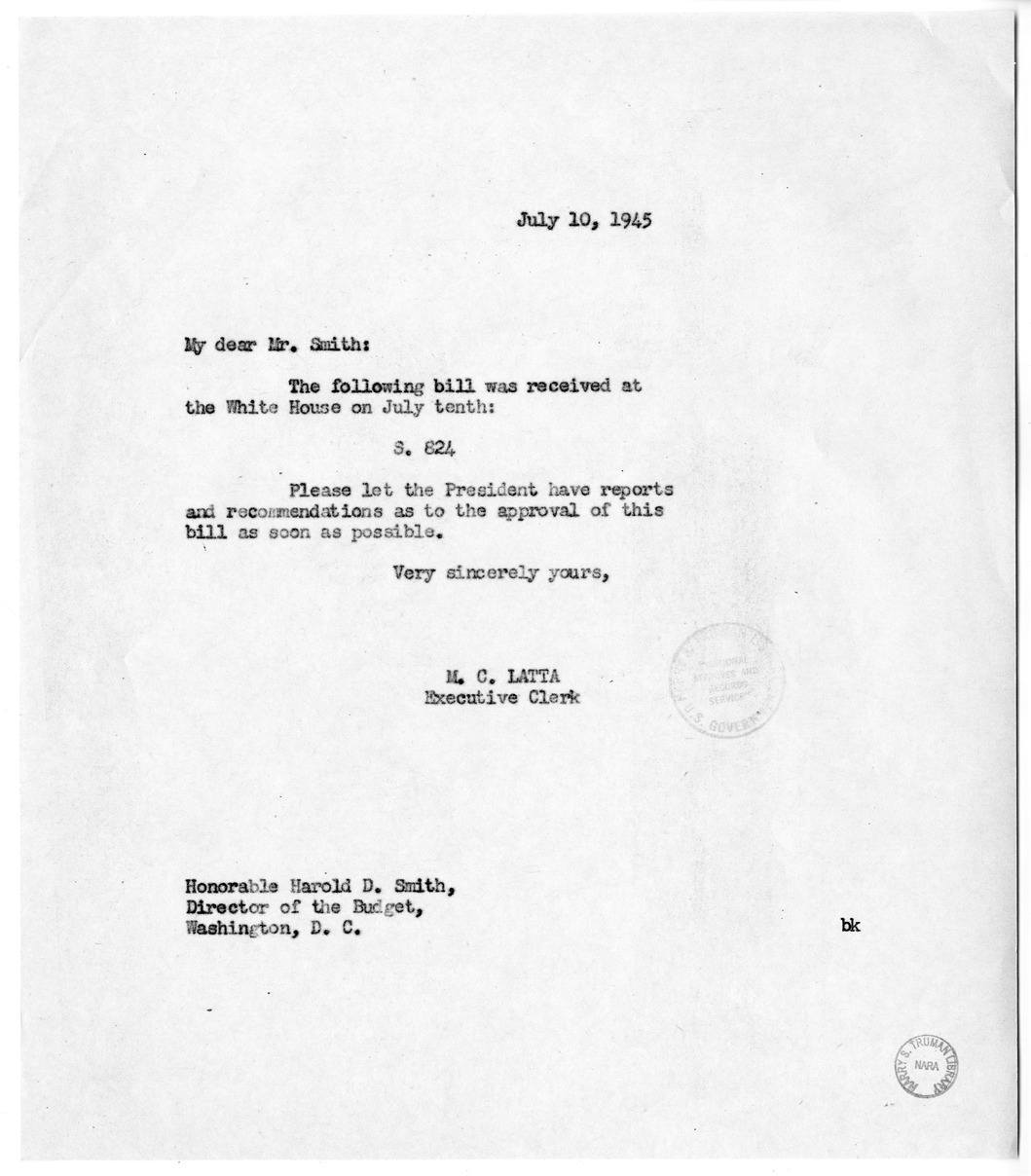 Memorandum from M. C. Latta to Harold D. Smith