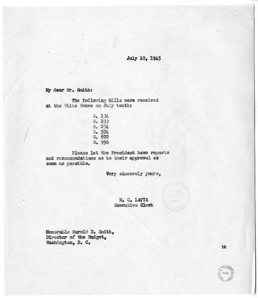 Memorandum from M. C. Latta to Harold D. Smith